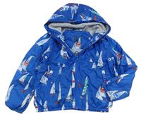 Modrá šušťáková jesenná bunda s plachetnicemi a kapucňou Next