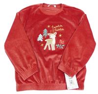 Červená zamatová mikina s jeleňom M&S