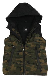 Khaki-černá army šusťáková zateplená vesta s kapucí Pep&Co