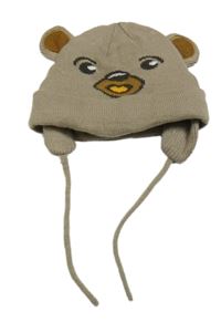 Hnědá pletená podšitá čepice s medvědem Dopodopo