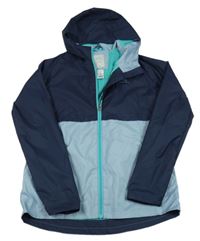 Tmavomodro-modrá šusťáková funkční bunda s logem a kapucí Quechua