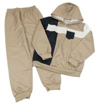 2 set - béžové tepláky + béžovo-černá mikina s kapucí 
