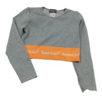 Sivé rebrované športové crop tričko