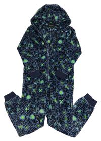 Tmavomodrá vzorovaná chlpatá kombinéza s kapucí - Minecraft