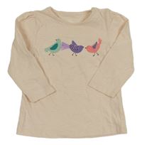 Pudrové triko s ptáčky Topomini