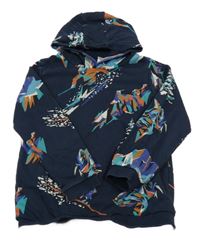 Tmavomodrá vzorovaná mikina s kapucňou Tu