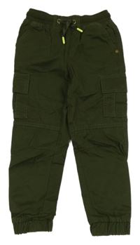 Tmavozelené plátenné cuff nohavice dunnes