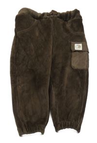 Hnedé rebrované plyšové tepláky s vreckom Sinsay