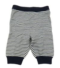 Tmavomodro-sivé pruhované pletené tepláky