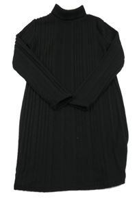 Čierne rebrované úpletové šaty s rolákom shein