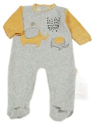 Nové - šedé pruhované sametové body s pomerančovými rukávy a slony 