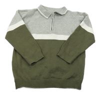 Šedo-khaki ľahký sveter s golierikom