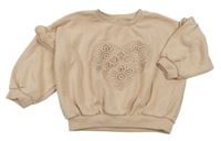 Pudrová oversize mikina so srdcem a volánky na rukávech Matalan