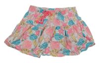 Bielo-ružovo-modrá sukňa s mušlemi a všitými kraťasy