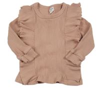 Starorůžové žebrované triko s volánky shein