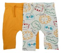 Nové - 2x lehké tepláky - pomerančové + bílo-barevné se zvířátky Matalan