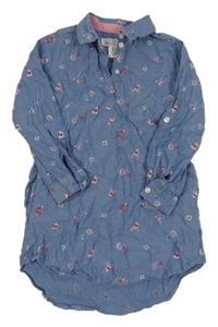 Modré kvetované košeľové šaty s golierikom H&M