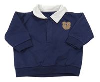 Tmavomodrá mikina s bielým golierikom a medvěďom Matalan