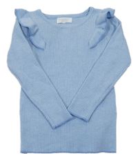 Svetlomodrý rebrovaný ľahký sveter s volánikmi Primark