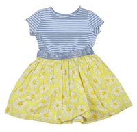 Modro-bielo-žlté bavlněno/plátěné šaty s pruhmi a kvetmi Mothercare