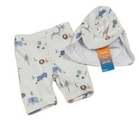 2set - Bílé plavkové kraťasy se zvířátky + UV kšiltovka se zvířátky George