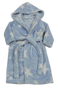 Světlemodro-biely plyšový župan s hviezdami a kapucňou M&S