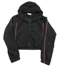 Černo-růžová šusťáková jarní crop mikina s kapucí H&M