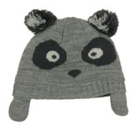 Sivá čapica s bambulemi - panda