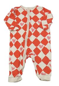 Bielo-červeno-ružový rebrovaný károvaný overal so srdiečkami Next