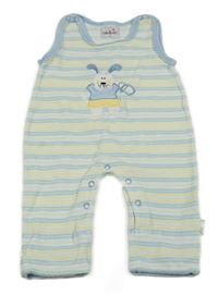 Bielo-modro-žlté pruhované zamatové na traké tepláky s psíkom