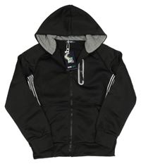 Nové - Černá propínací thermo mikina s pruhy a kapucí 