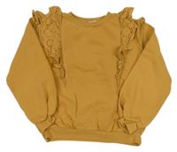 Horčicová mikina s volániky s madeirou H&M