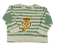 Béžovo-zelená pruhovaná mikina s tigrom Alana