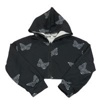 Čierna prepínaci crop mikina s motýlikmi a kapucňou Shein