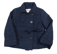 Tmavomodrý šusťákový zateplený kabátek s opaskom