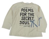 Smotanové tričko s nápismi a mašľami Zara