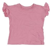 Svetloružové rebrované tričko s volánikmi Primark