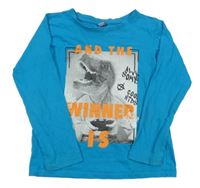 Modré triko s dinem a nápisy Dopodopo