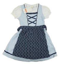 Nové - Bielo-modro-svetlomodré kockované šaty s kvetmi Kids