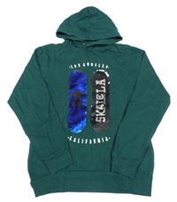 Tmavozelená mikina se skateboardy z flitrů a kapucí H&M
