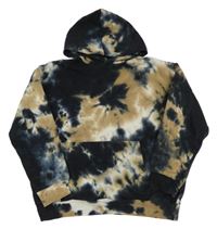 Černo-béžovo-bílá batikovaná mikina s kapucí H&M