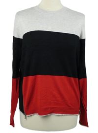 Dámský šedo-černo-červený pruhovaný svetr M&S