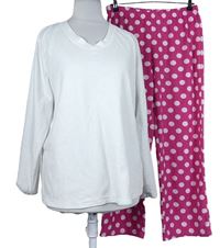 Dámske bielo-ružové bodkované fleecové pyžama zn. F&F