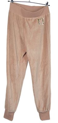 Dámské růžové sametové tepláky s nápisem z flitrů Lipsy 