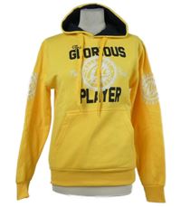 Pánska žltá mikina s nápismi a kapucňou