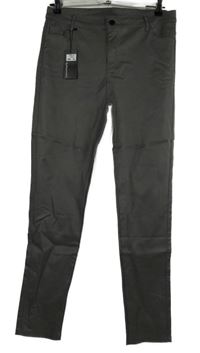 Nové - Dámske sivé potiahnuté é skinny nohavice