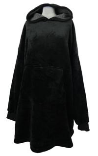 Pánská černá plyšová domácí oversized teplá mikina s kapucí 