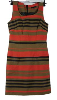 Dámské hnědo-červeno-černé pruhované plátěné šaty Next 