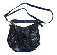 Dámská tmavomodrá vzorovaná lakovaná koženková crossbody kabelka 