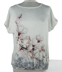 Dámske biele balonové tričko s kvetmi